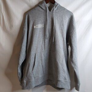 B Yoga Men's Grey Hoodie Pullover w/ Drawstrings and Vinyl Logo, Size XL